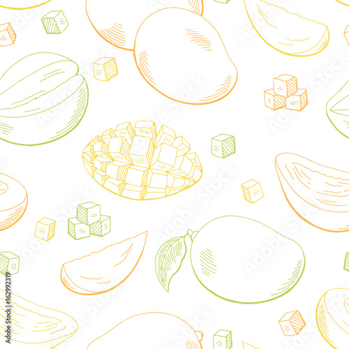 Mango fruit graphic color seamless pattern sketch illustration vector
