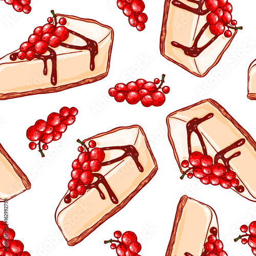 Cute seamless pattern made of hand drawn cakes and berries.