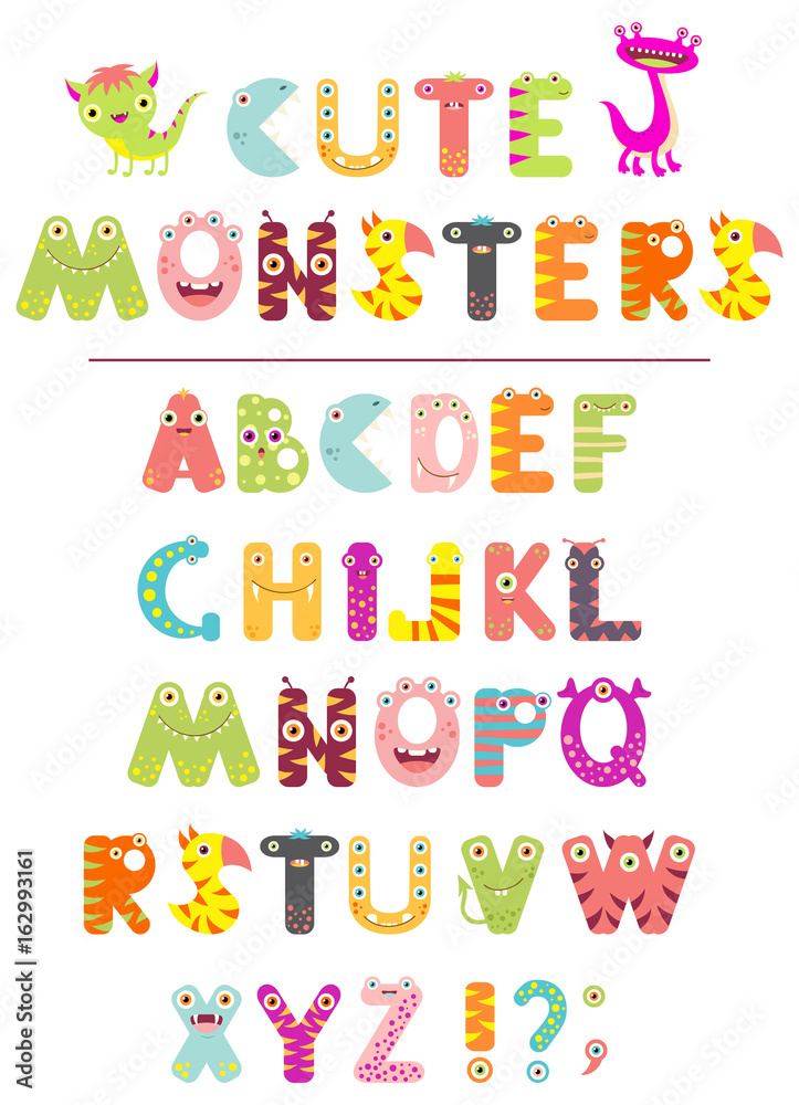 Vector alphabet with letters in the form of cute cartoon monsters Vector alphabet with letters in the form of cute cartoon monsters