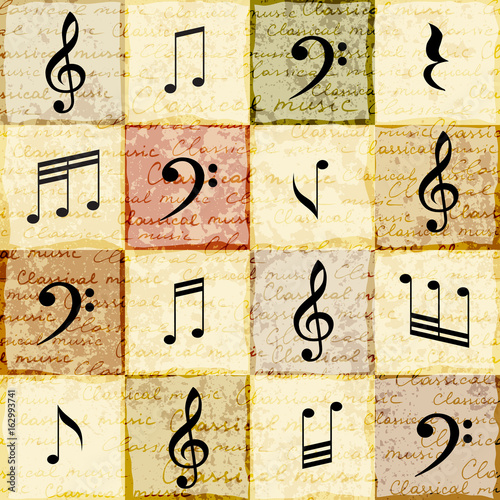 Seamless background pattern. Classical music pattern with the notes.