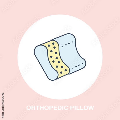 Orthopedic pillow icon, line logo. Flat sign for ergonomic healthy sleeping.