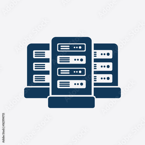 Network servers in data center icon. Flat design style.