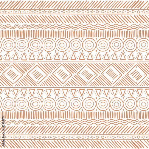 Hand Drawn Tribal Boho Seamless Pattern. Ethnic Geometric Vector Print. Backg...