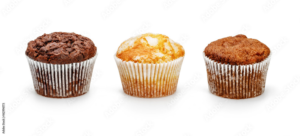 Row of cupcakes isolated on a white background Row of cupcakes isolated on a white background