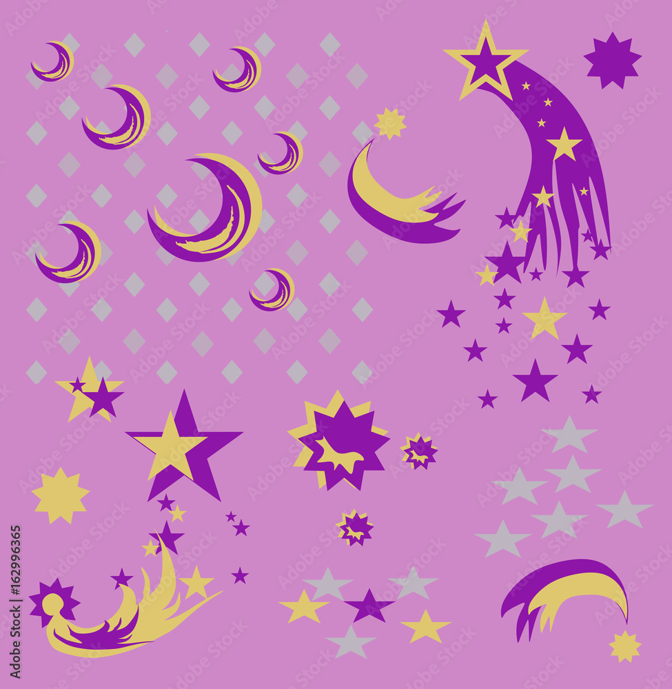 Obraz premium Astronomical bodies. Celestial elements. Design work, objects on a pink background