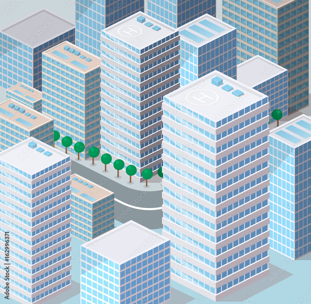 Isometric flat 3D isolated vector city three-dimensional summer town quarter. Isometric flat 3D isolated vector city three-dimensional summer town quarter.