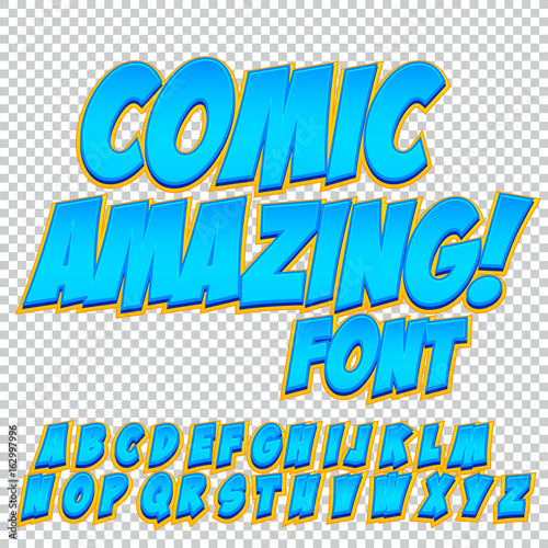 Comic alphabet set. Letters, numbers and figures for kids' illustrations websites comics banners. photo