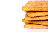 Close up rim of the  stacking healthy  whole wheat cracker on white background with copy space