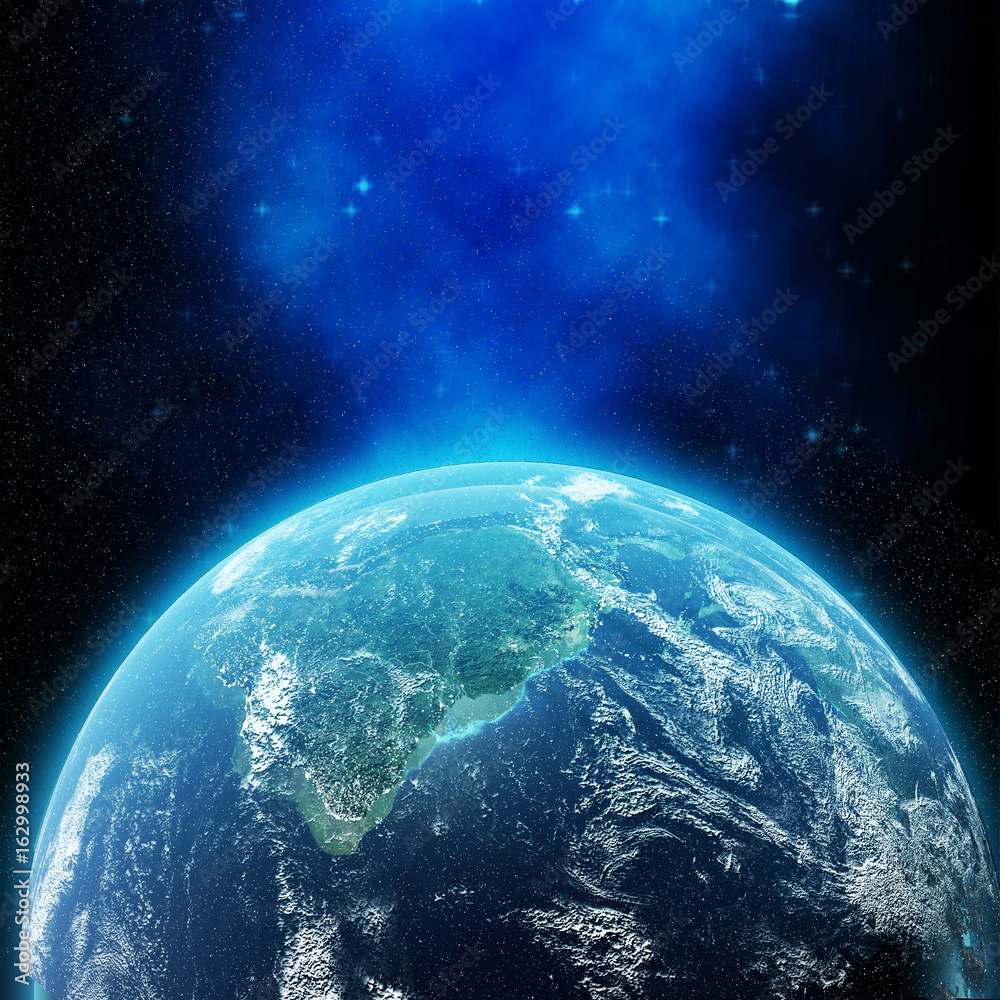 Highly detailed earth of the solar system in blue effect light. Elements of this image furnished by NASA