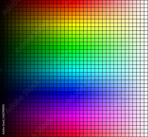 Color spectrum mosaic, hue and brightness, on black background. Vector