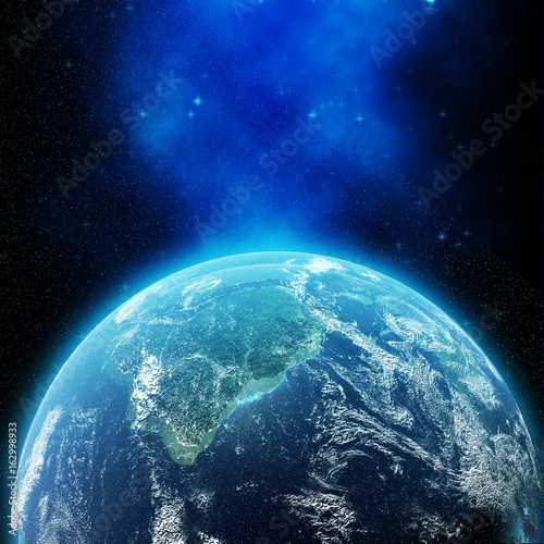 Fototapeta Naklejka Na Ścianę i Meble -  Highly detailed earth of the solar system in blue effect light. Elements of this image furnished by NASA