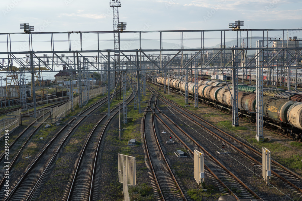 Fototapeta premium railway station view from above with the trains