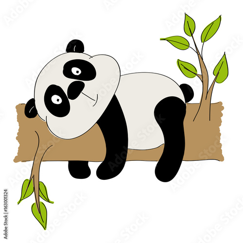 Fototapeta Naklejka Na Ścianę i Meble -  Cute panda bear lying on a branch - original hand drawn illustration