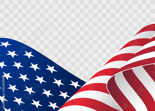 waving flag of the United States of America. illustration of wavy American Flag for Independence Day. American Flag Flowing. American flag on transparent background - vector illustration.