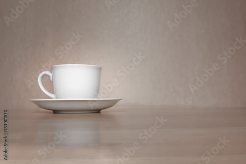 A white cup of coffee on vintage background.