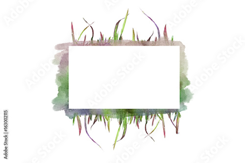 Watercolor  grass greeting board. Frame border illustration ivitations, birthdady, wedding card