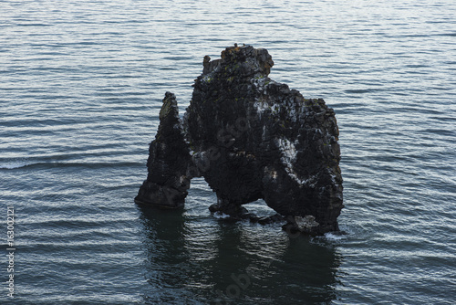 Hvitserkur, basalt stack at the eastern shore of the Vatnsnes peninsula, in northwest Iceland.This stack has shape of a dragon or an elephant