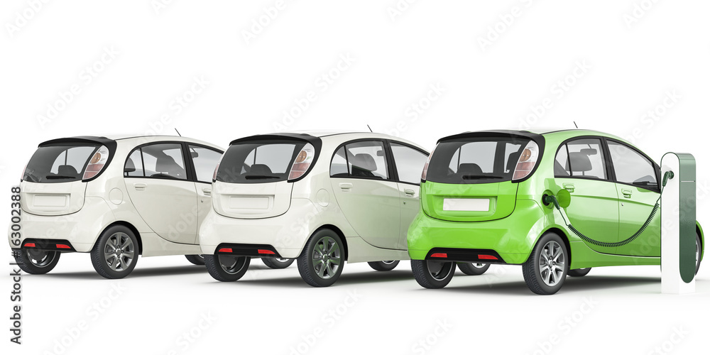 3d rendering of multiple electric cars on a white background 3d rendering of multiple electric cars on a white background