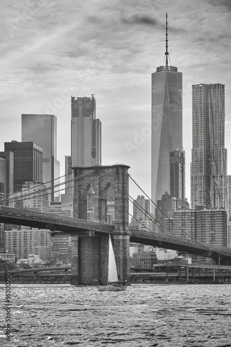 Brooklyn Bridge and Manhattan skyscrapers, New York City, USA. © MaciejBledowski