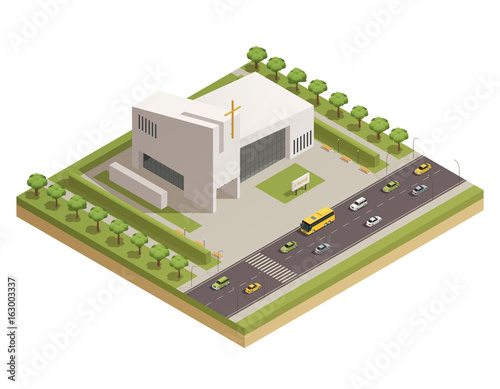 Church Cathedral Road Isometric Composition 