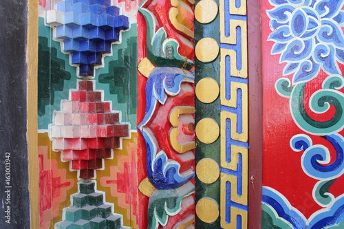 Colorful Tibetan Monastic decoration in a Monastery in Qinghai China Asia