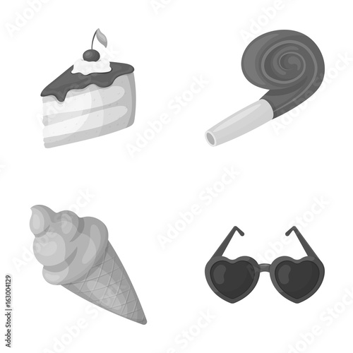 Refreshments and other accessories at the party.Party and partits set collection icons in monochrome style vector symbol stock illustration web. photo