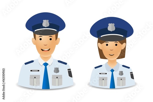 Avatars police. Profession. Vector. Woman and a man. EPS10.