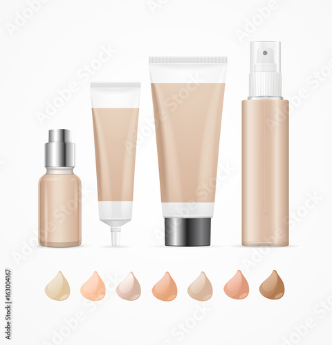 Realistic Empty Template Foundation Cream Package Set. Vector