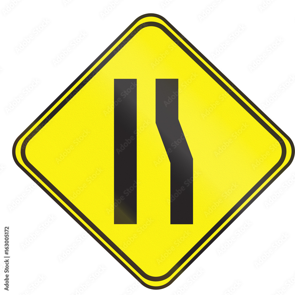 Road sign used in Uruguay - Road Narrows On The Right Ahead Road sign used in Uruguay - Road Narrows On The Right Ahead