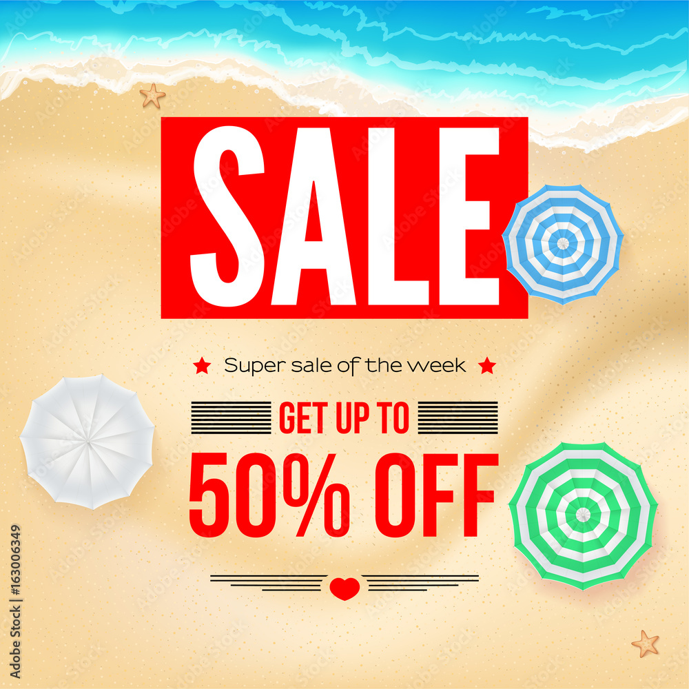 Summer Sale Background Banner Design Template With Colorful Beach