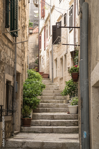 One of the side streets running off the main road through Korcula Old Town.