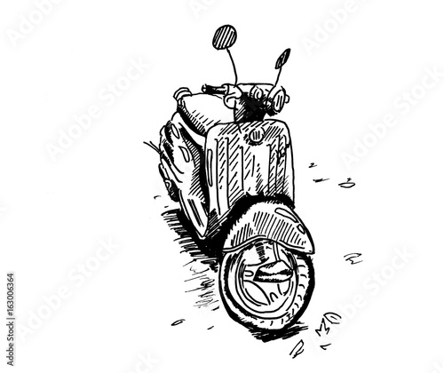 Hand drawn sketch of scooter. Vector illustration