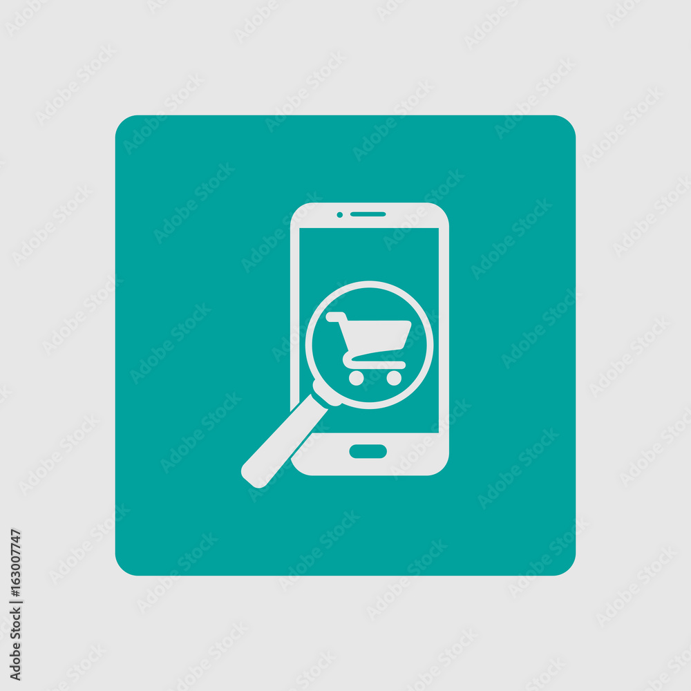 Glass searching for shoping on smart phone. Online shoping icon. Glass searching for shoping on smart phone. Online shoping icon.