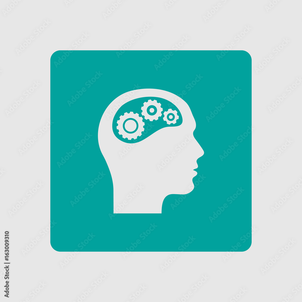 Thinking icon. Silhouette of gear in head. Flat design style. Thinking icon. Silhouette of gear in head. Flat design style.