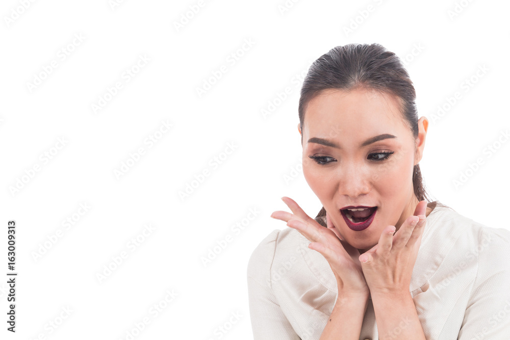 Surprised businesswoman isolated white background Surprised businesswoman isolated white background