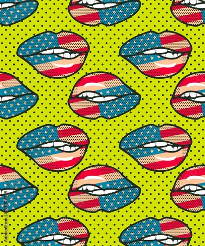 Seamless pattern of lips pop art