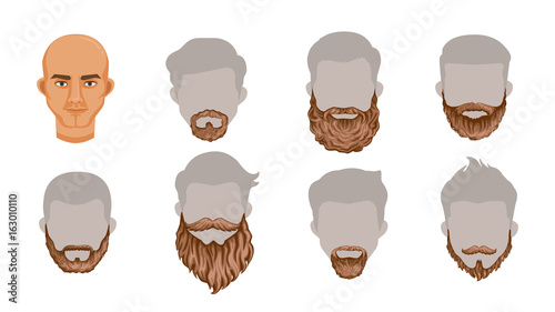 Beard set of stylish beard and brown mustache collection.Variety and Creatively. Simple to apply to your work.Vector illustration, Body parts or Puppet head Charming Isolated on white background.