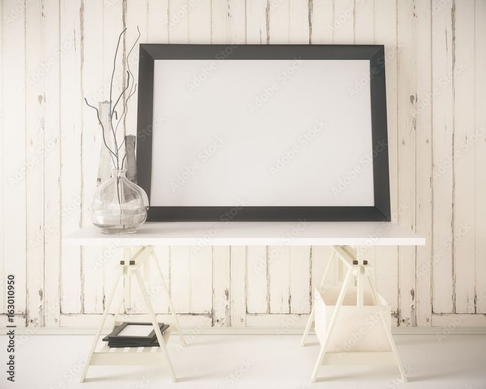 White table with empty billboard White table with empty billboard