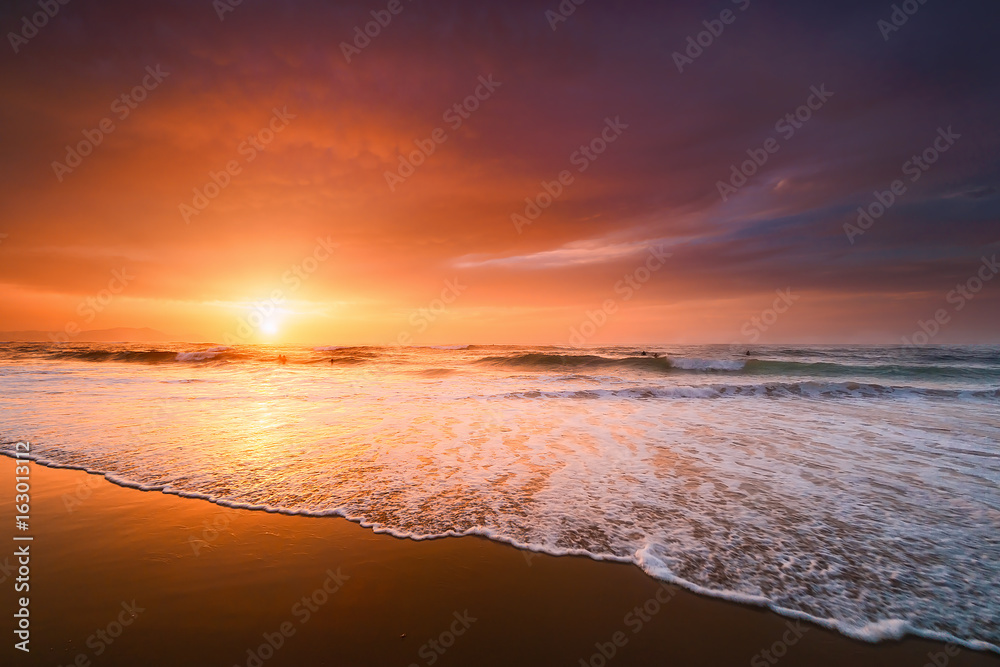 beautiful shore in beach at sunset