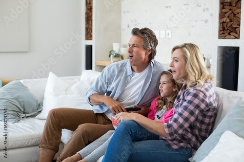 Family watching television while having popcorn  © wavebreak3