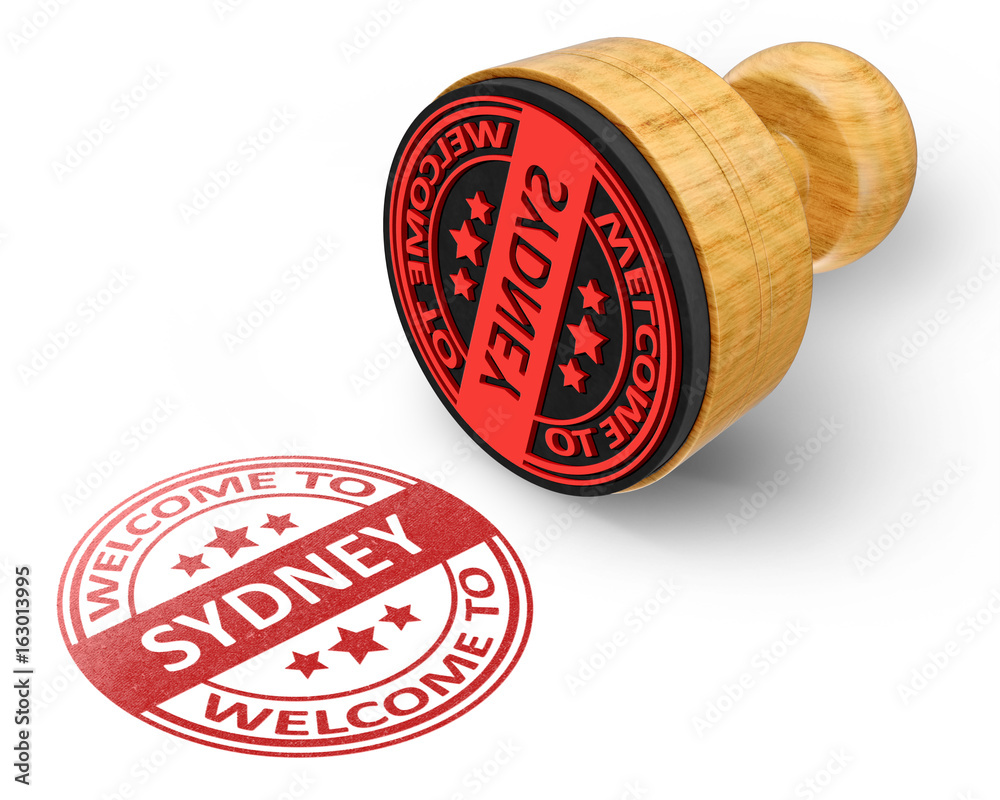 Fototapeta welcome to Sydney red grunge round stamp isolated