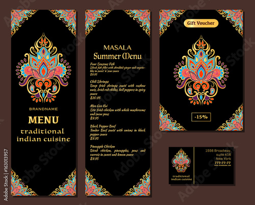 Indian Food. Restaurant menu template. Food flyer. Business card. Vector.