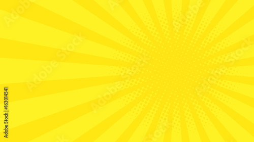 Abstract background with cartoon rays of yellow color. Template for your projects. The cartoon sun. Halftone effect. Flat style