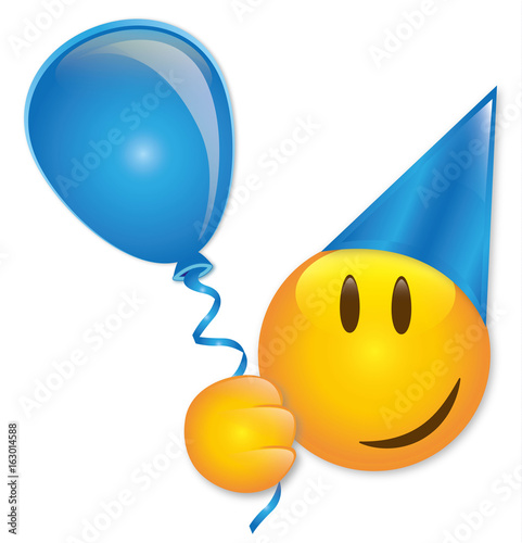 Geburtstag Smiley mit Ballon und Partyhut- Vektor