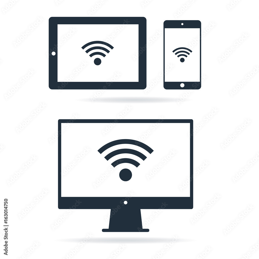 Set of digital devices with wifi internet connection symbol Set of digital devices with wifi internet connection symbol