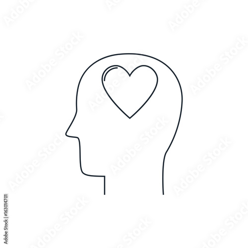 Human head with heart icon ,love symbol, flat design ,thin line style