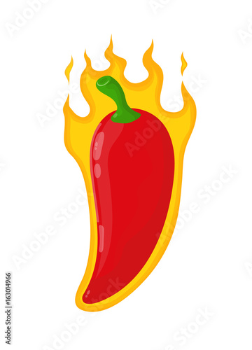 Burn hot angry evil chili pepper in fire flame. Vector modern flat style cartoon character illustration. Isolated on white background. Concept for hot mexican or asian menu