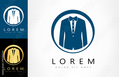 Men suit vector. Jacket and tie bow logo.