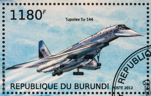 Supersonic passenger airliner Tupolev Tu-144 on postage stamp photo