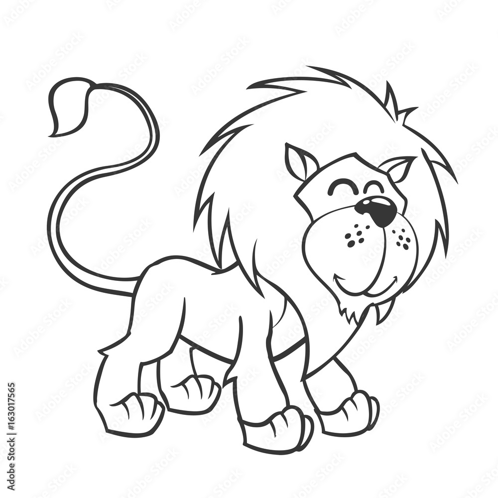 Cute lion. Vector illustration of cute cartoon lion character for children,  coloring and scrap book. Outlined lion mascot Stock Vector | Adobe Stock